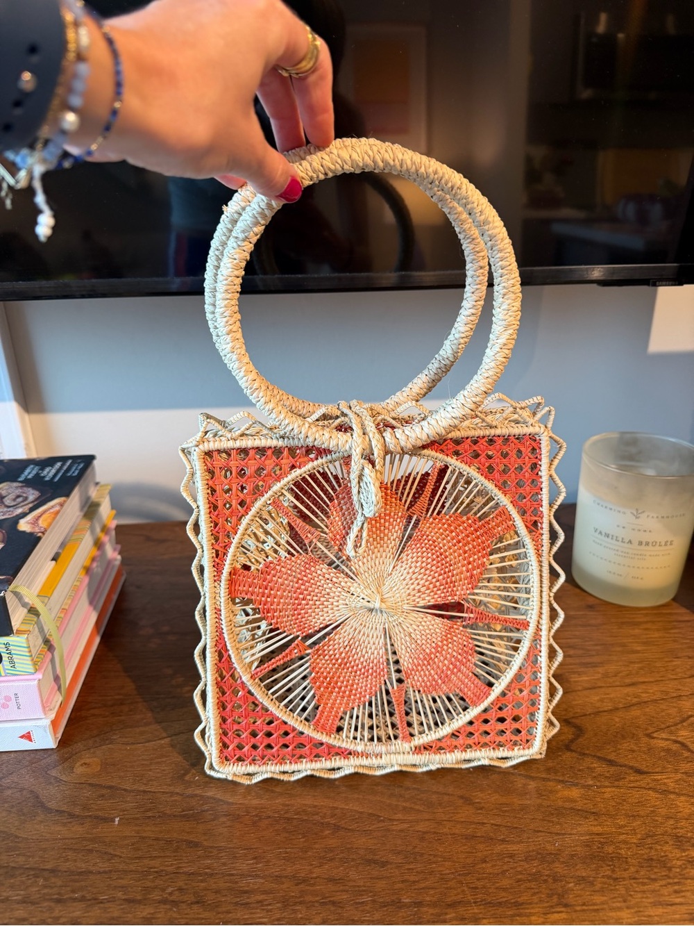 Woven Floral Straw Handbag